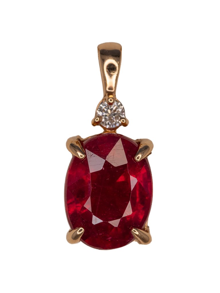1.7 Ct Oval Ruby & Natural Diamond Accent Pendant In Solid 14k Rose Gold